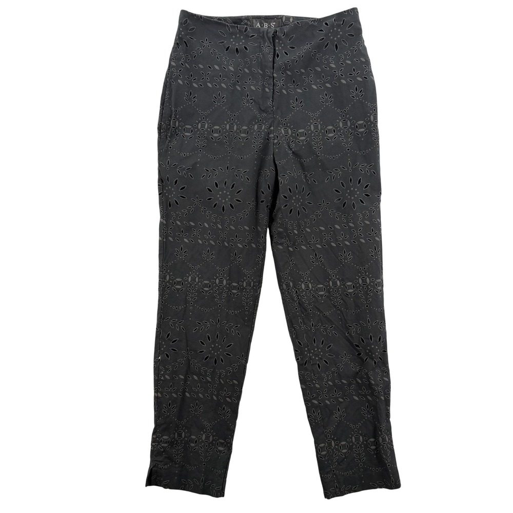 A.B.S by Allen Schwartz Pants Womens 8 Black‎ Eyelet Embroidered Lined Made USA